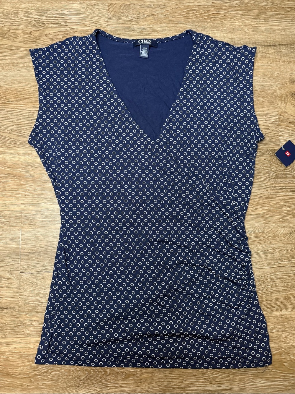 NWT Chaps Navy Polka Dot V-Neck Women's Top